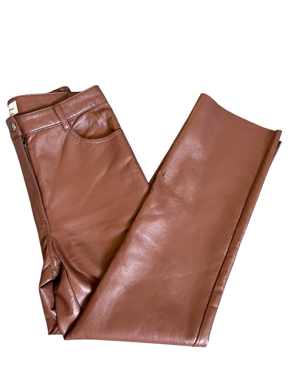 Aritzia Wilfred Melina Brown High Waisted Straight Leg Vegan Leather Pants